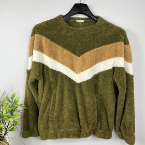 Snuggly Women's Oversized Teddy Pocket Chevron Fleece Pullover Easel Size Large